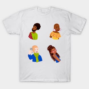 representative structure illustration of cartoons of black people featuring different people. T-Shirt